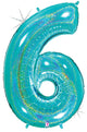 Robin's Egg Blue Number 6 Holographic 34" Balloon