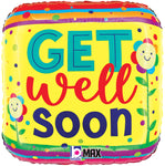 Get Well Flowers and Stripes 18" Balloon