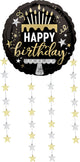 Black Silver Gold Dangling Birthday Stars 24" Balloon