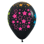 Neon Bold Stars - Deluxe Black 11″ Latex Balloons (6 count)