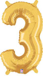 Gold Number 3 14″ Foil Balloon by Betallic from Instaballoons