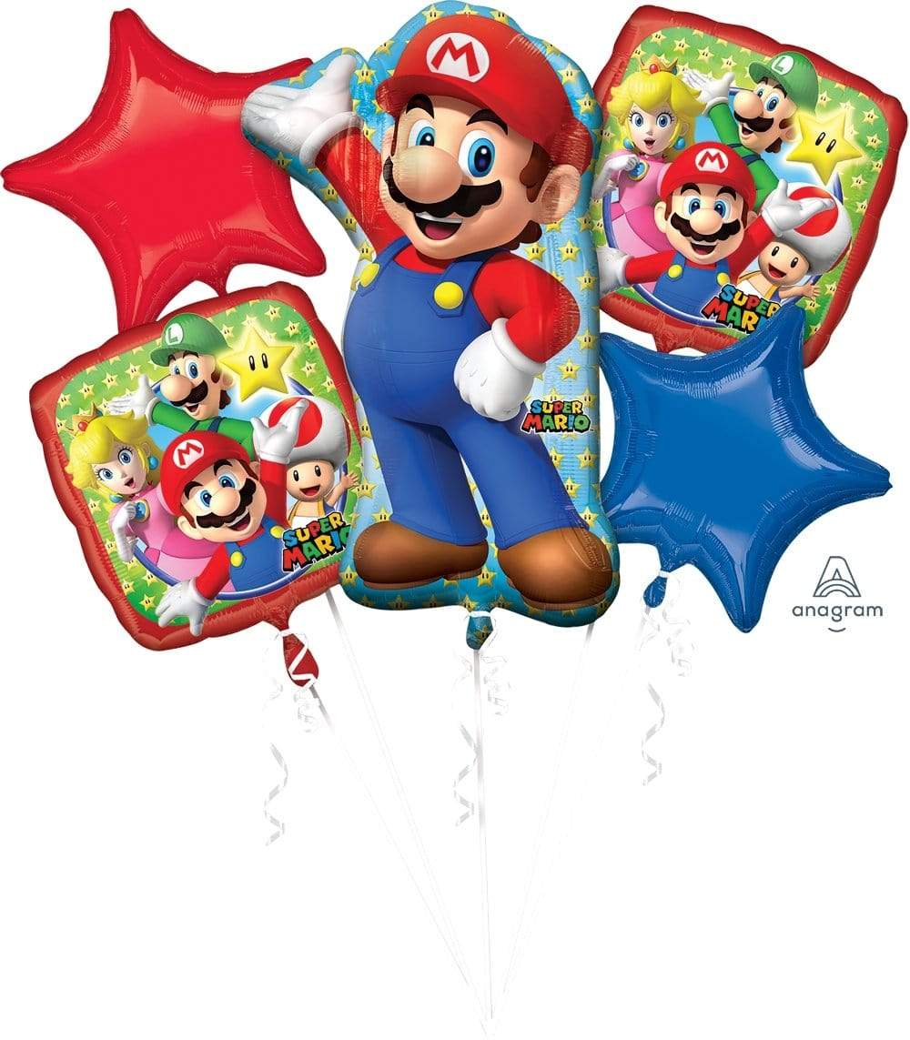 Mario Bros Balloon Bouquet  Decoracion de mario bros, Globos, Decoración  con globos