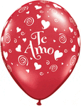 Qualatex Latex Ruby Red Te Amo Swirling Hearts 11″ Latex Balloons (50 count)