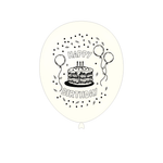 White Happy Birthday 12″ Latex Balloons (8)